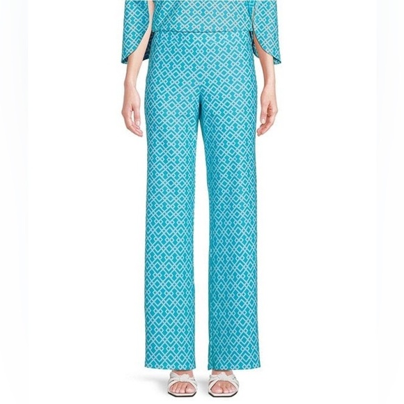 Jude Connally Trixie Jude Cloth Knit Trellis Trio Aqua Print Wide Let Pants XXL - Picture 1 of 6